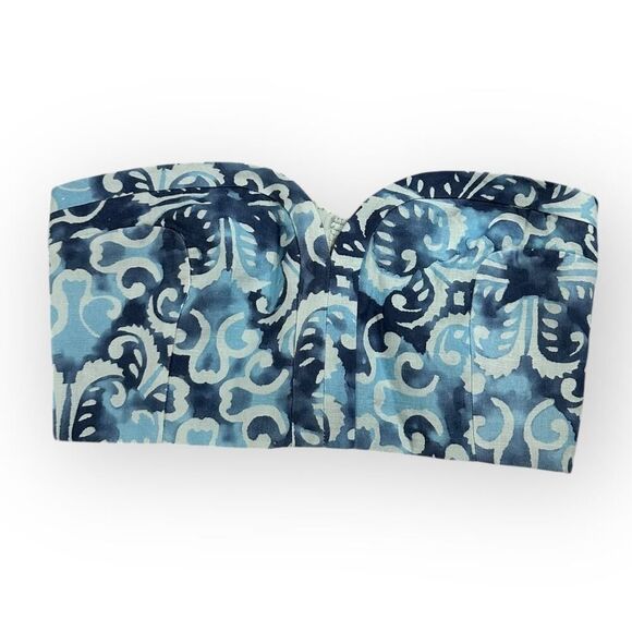 Alexis Isola Crop Top Women's Large Blue‎ Linen Blend Strapless Smocked Back NWT - Picture 3 of 11